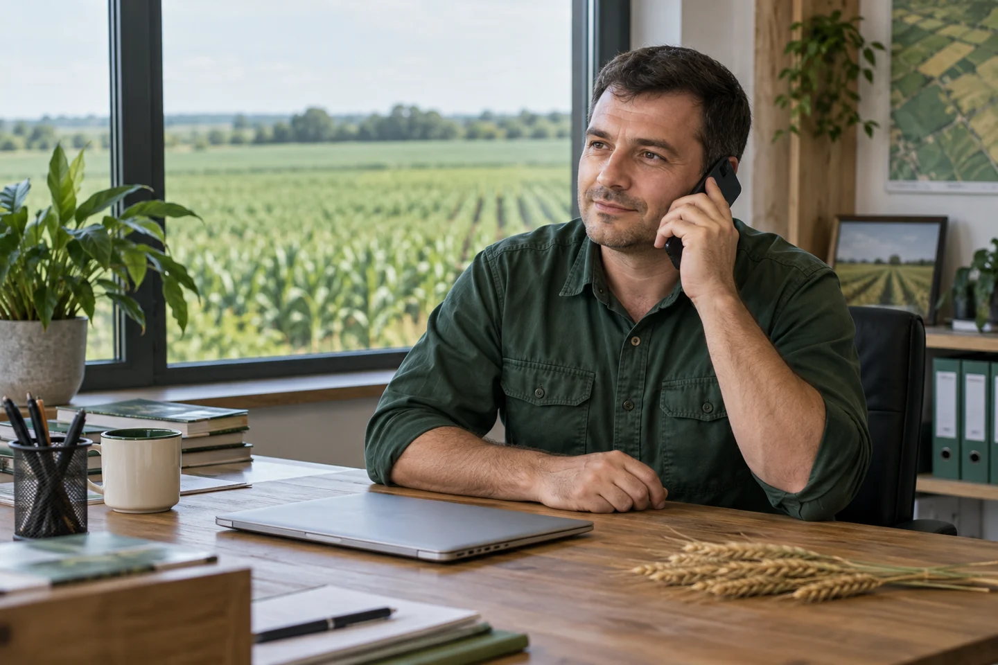 Agronom la telefon într-un birou agricol